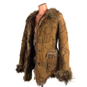 Y2K Shearling Sheepskin Patchwork Pennylane Fur Leather Coat S